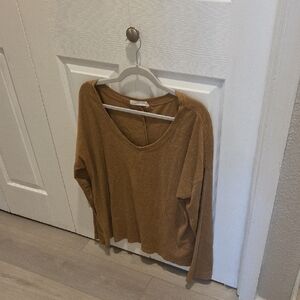 Double Zero V-Neck Relaxed Sweater in Camel Brown